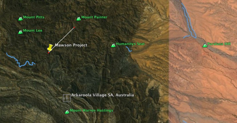The peg is the location (Mawson Project) which is at a low point in landscape in relation to all other directions n/s/e/w