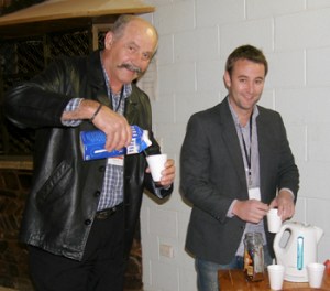 Trader Doug Ilic taking a break with Chad Menzies Gem Trade Show Coordinator 