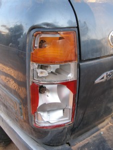 Both tail lights of the four wheel drive were smashed