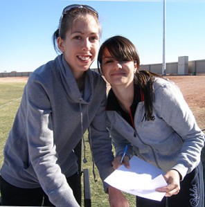 Jayde Frew and Melissa Rosewarne dealing the pre-"BOLT" paperwork